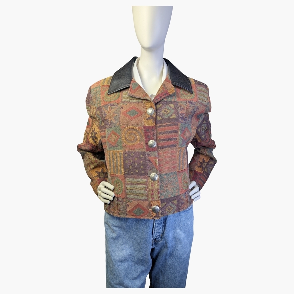 Vintage 90s Western Tapestry Jacket | Western Boho Cropped Blazer | Size Large